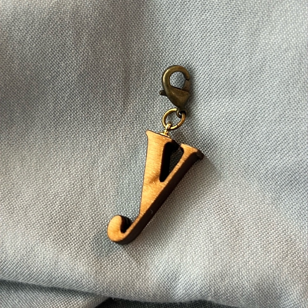 NWOT Anthropologie wood Letter y charm with clasp to our on any necklace.1”x1/4”